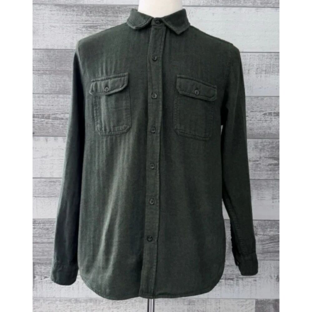 Woolrich Button Flannel Shirt Long Sleeve Pockets 100% Cotton Green Men's L